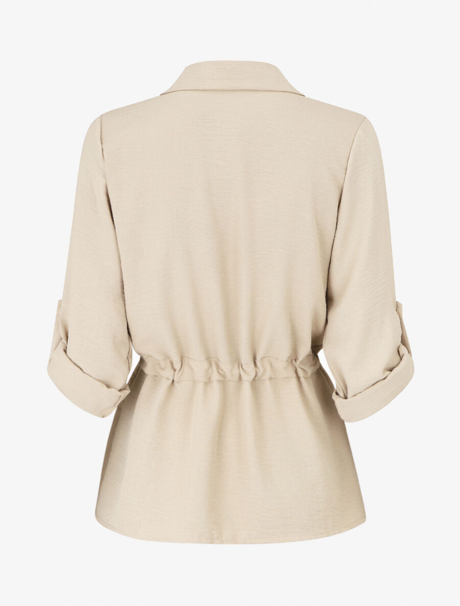 Chemise unie élastiquée - Beige - 2