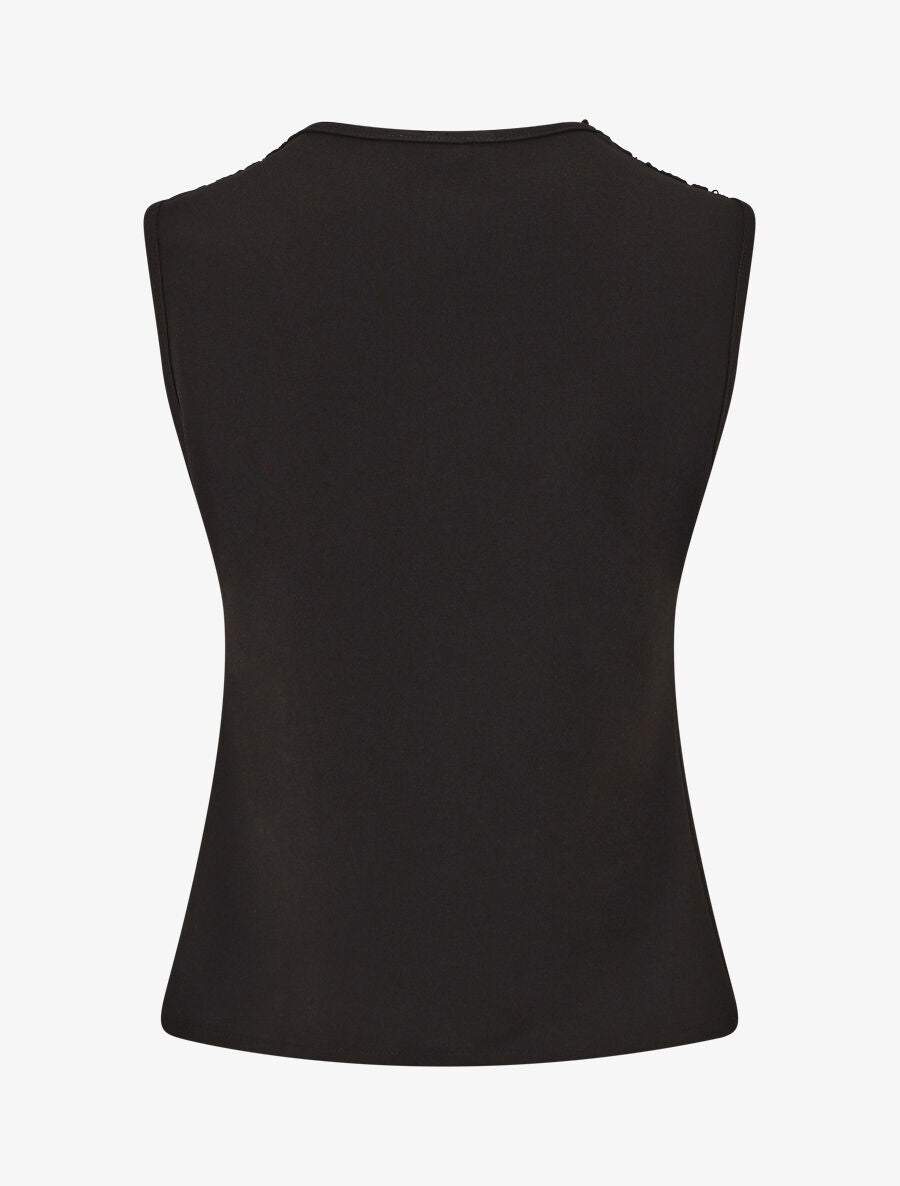 Top uni sans manches col en crochet - Noir - 2