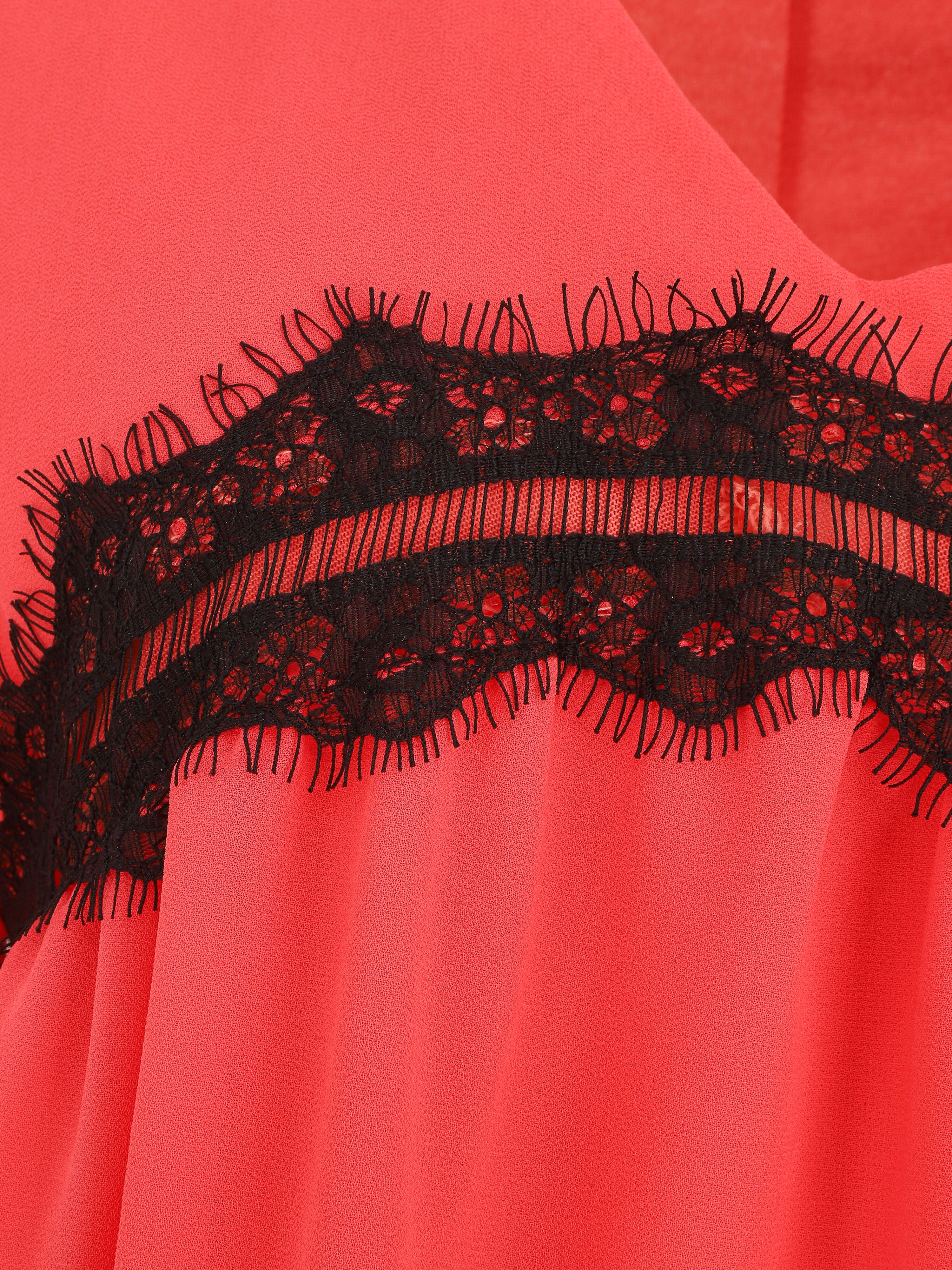 Blouse en voile et dentelle - Rose saumon - 3