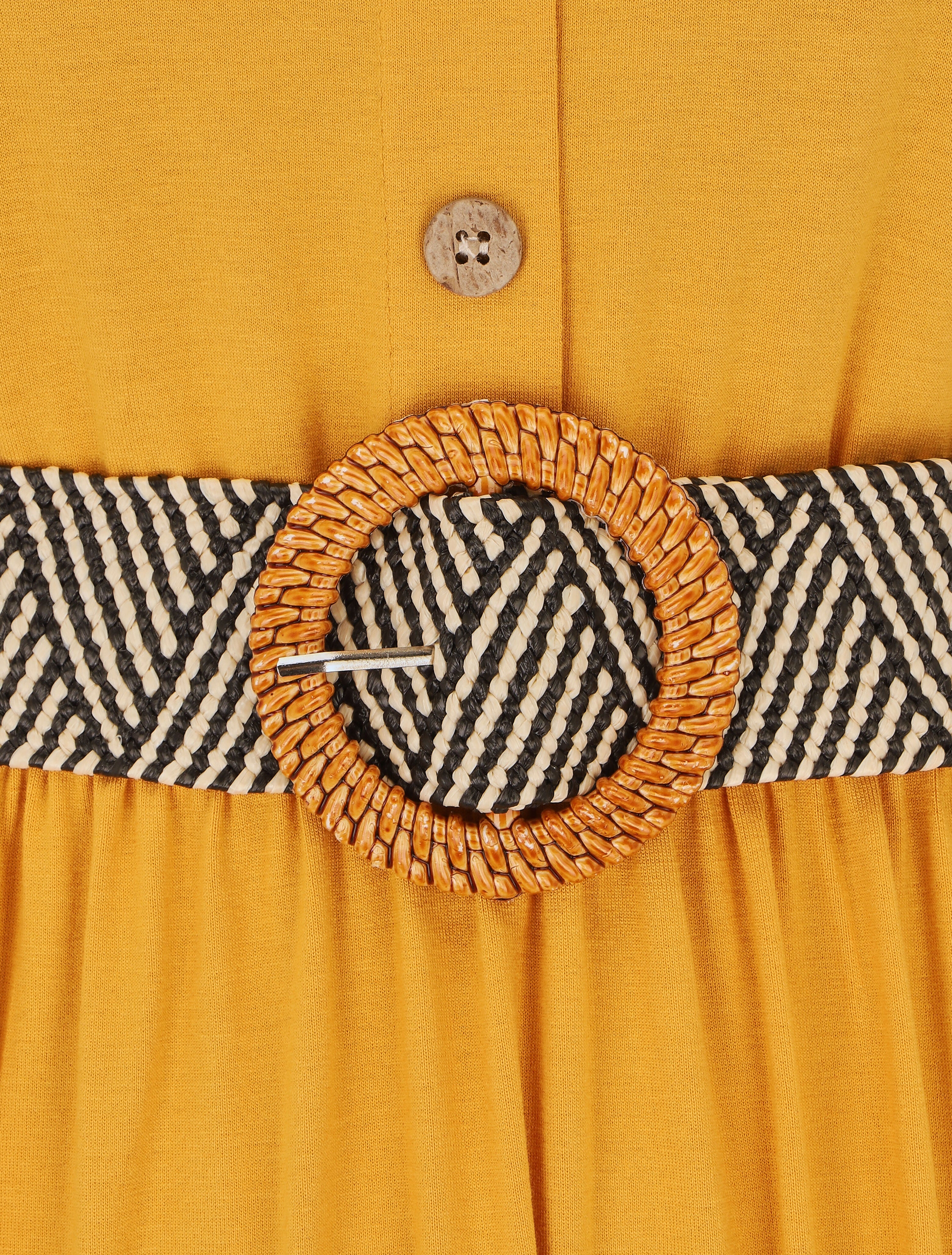 Robe unie à taille élastiquée - Jaune moutarde - 3