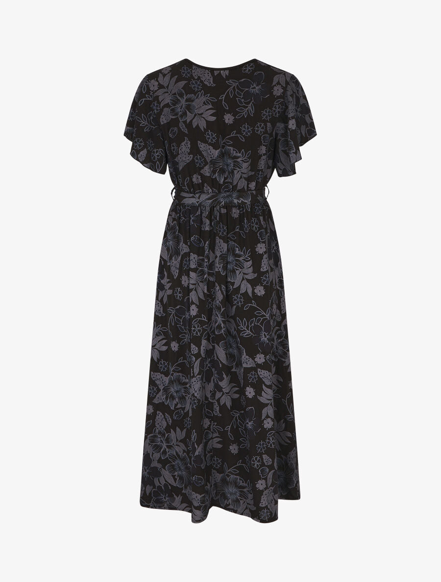 Robe longue fleurie col cache-coeur - Noir - 2