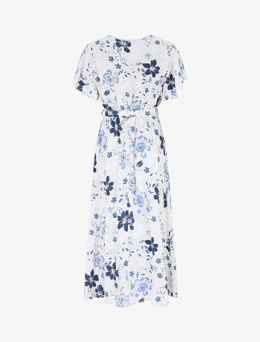 Robe longue fleurie col cache-coeur - Blanc - 2