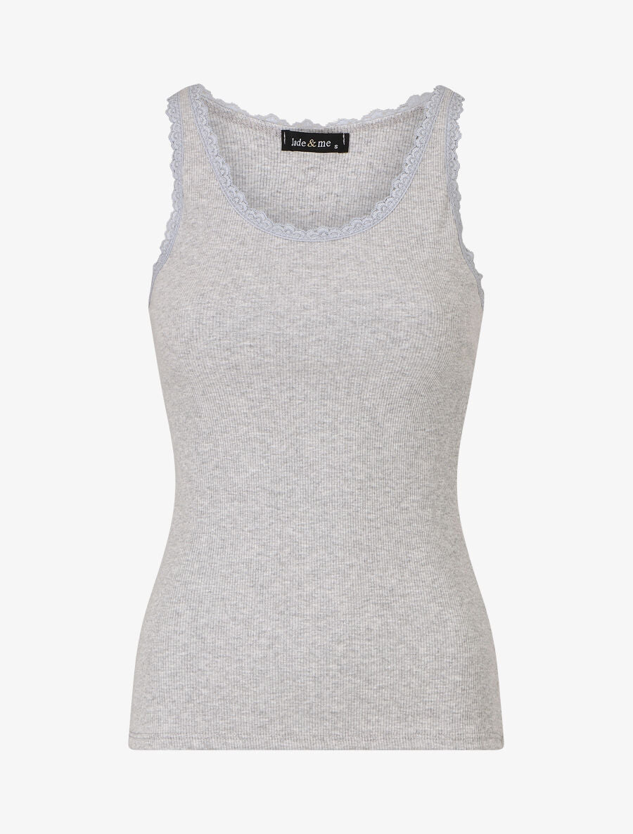 Débardeur uni en coton mélangé - Gris - 1