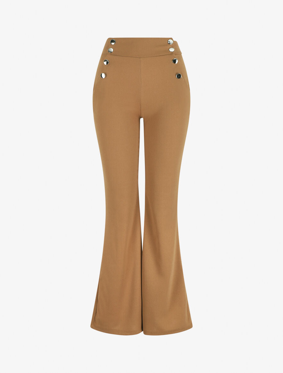 Pantalon fluide à fermeture stylisée - Camel - 1