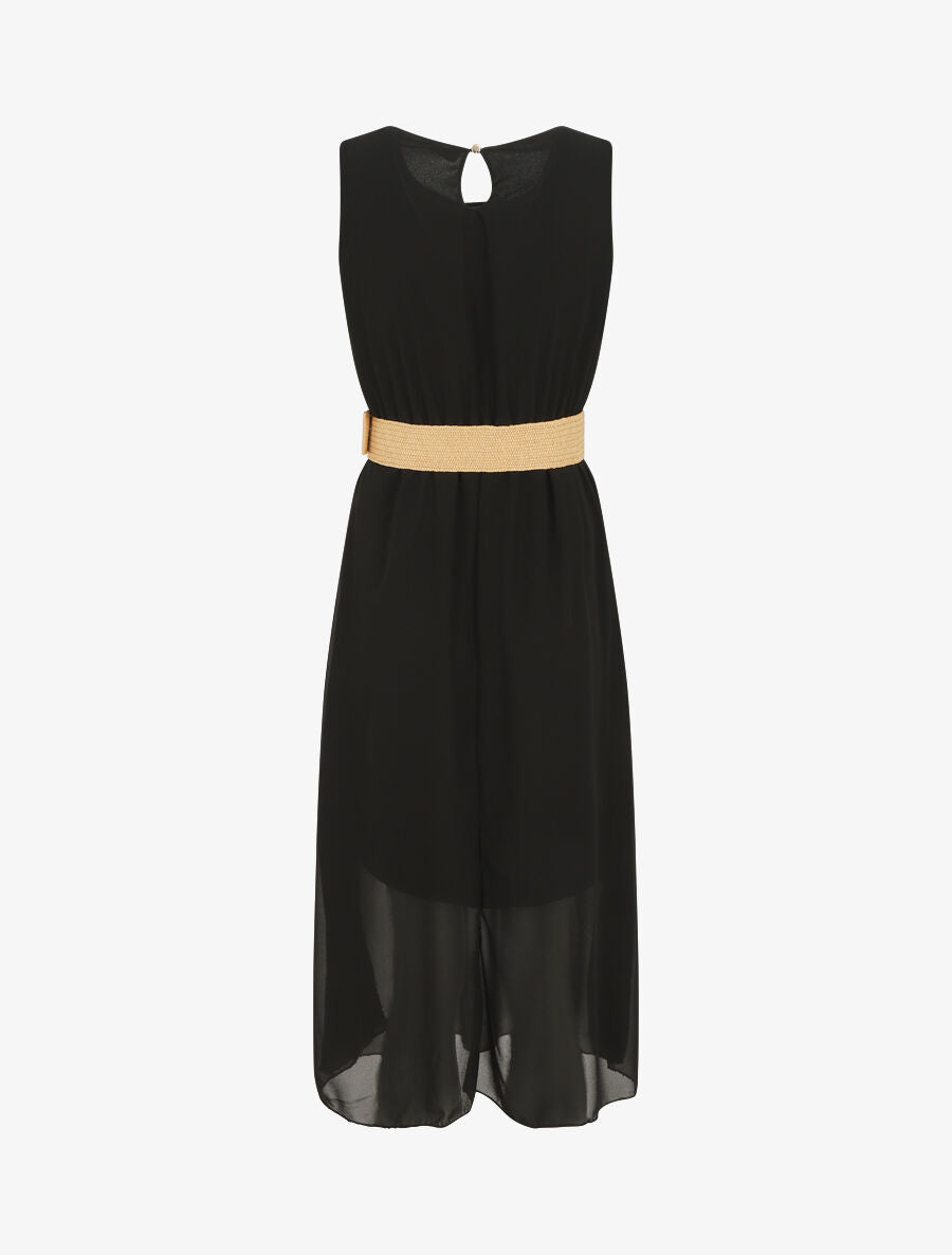 Robe longue sans manches en voile - Noir - 2