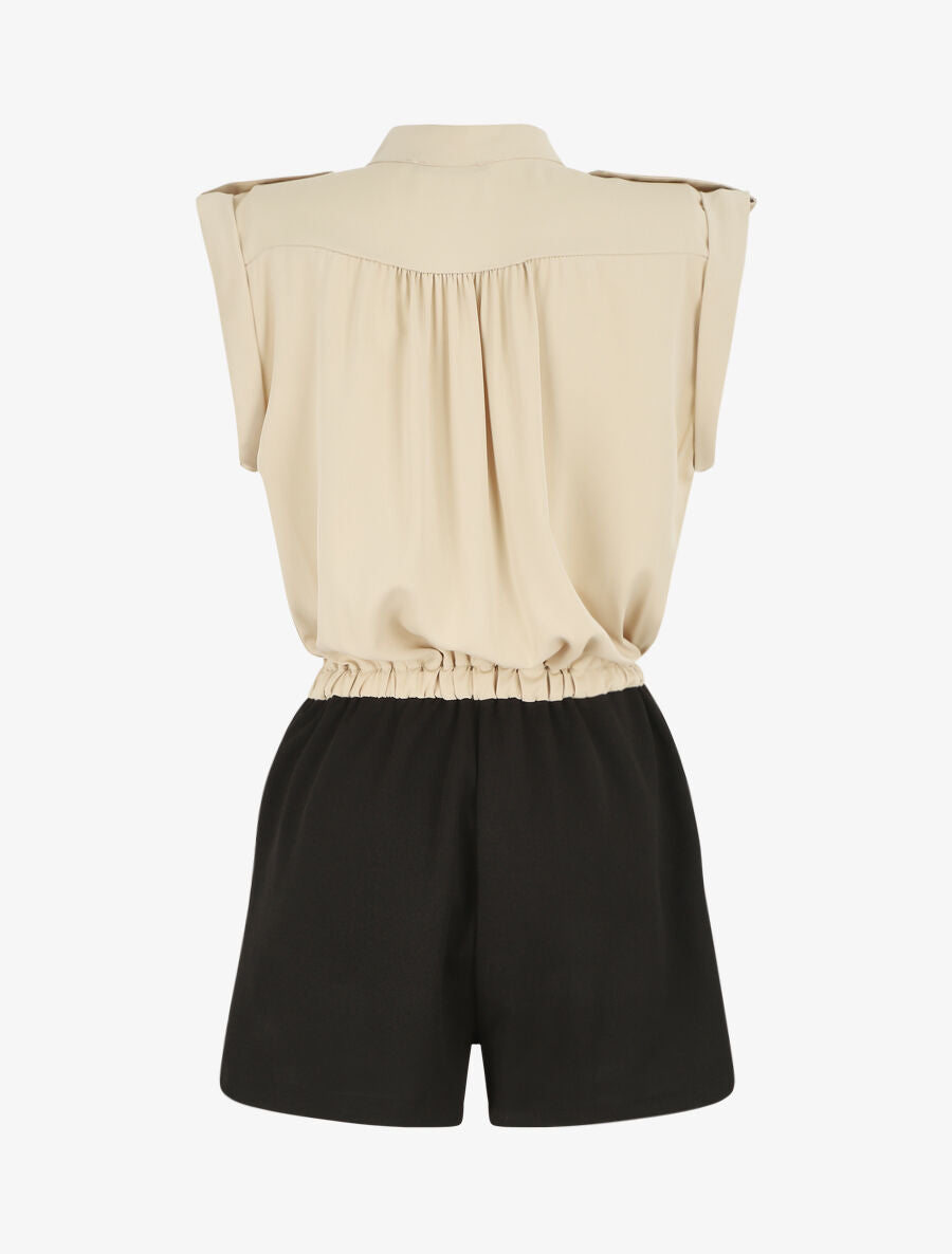 Combishort fluide sans manches - Beige - 2