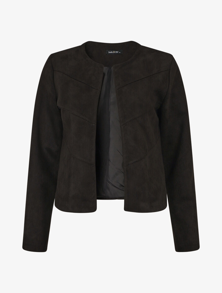 Veste droite unie en suédine - Noir - 5