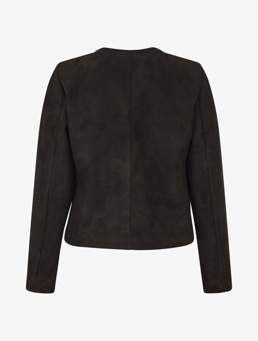 Veste droite unie en suédine - Noir - 2