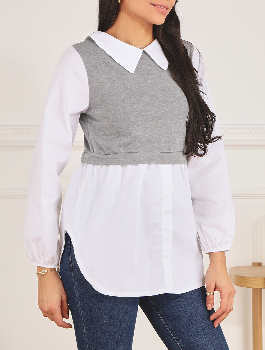 Pull à chemise en trompe l&