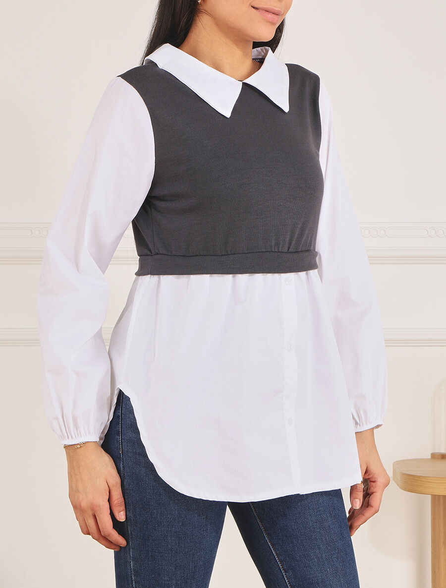 Pull à chemise en trompe l&