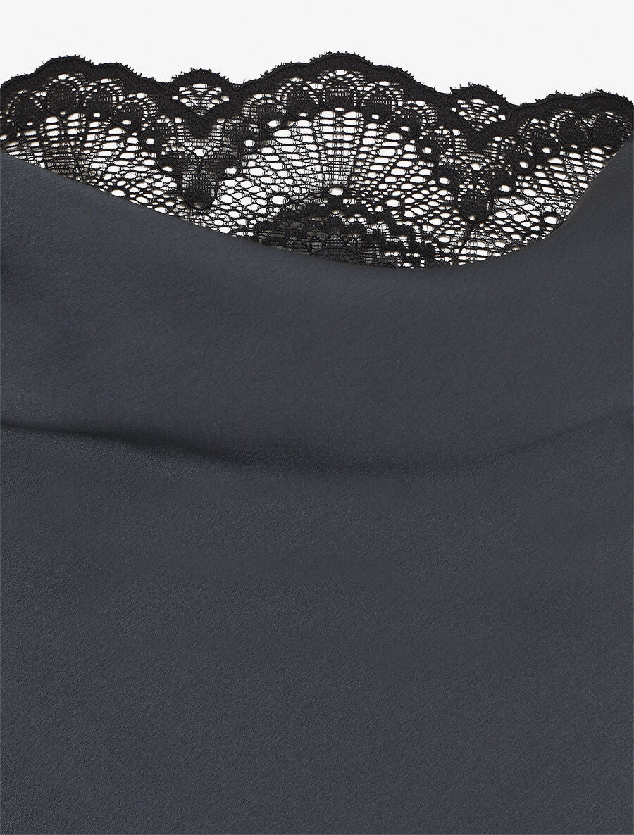 Caraco satiné col bénitier à dentelle - Marine - 3