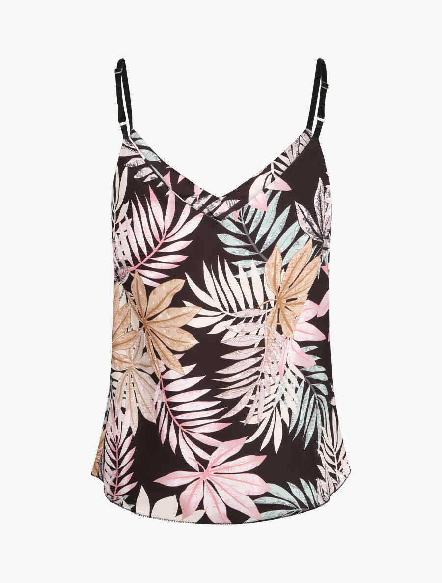 Caraco satiné à imprimé feuilles tropicales - Noir - 2