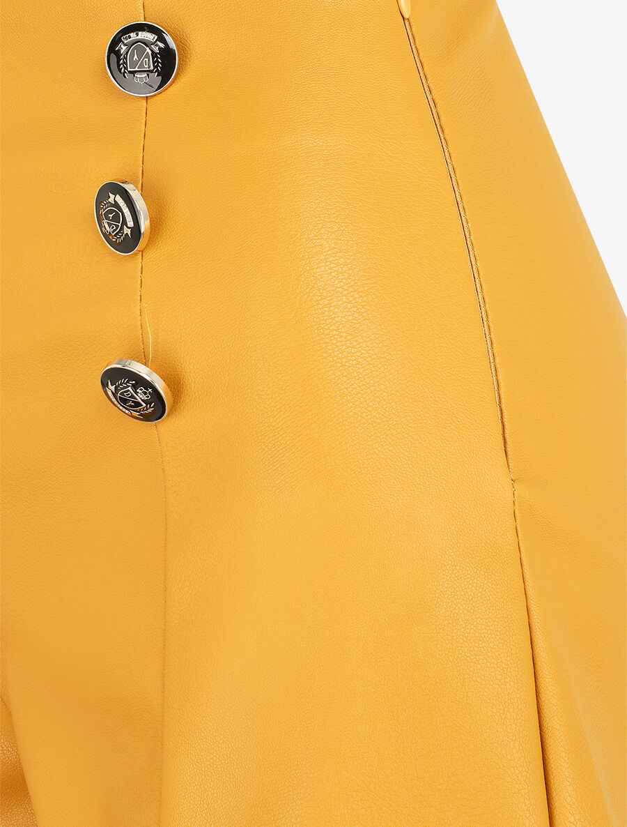 Short en simili taille haute boutonnée - Moutarde - 3