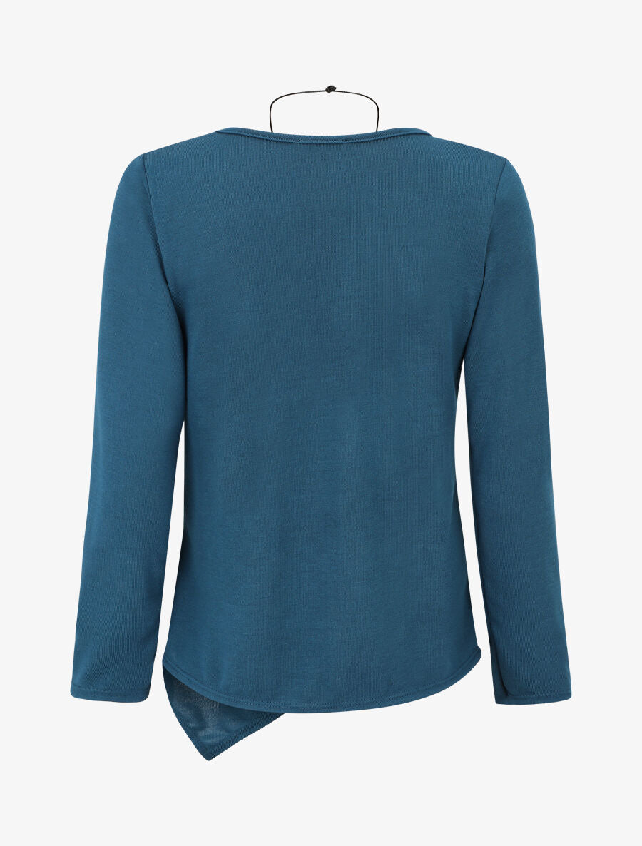 Pull fin uni à bas asymétrique - Bleu canard - 2