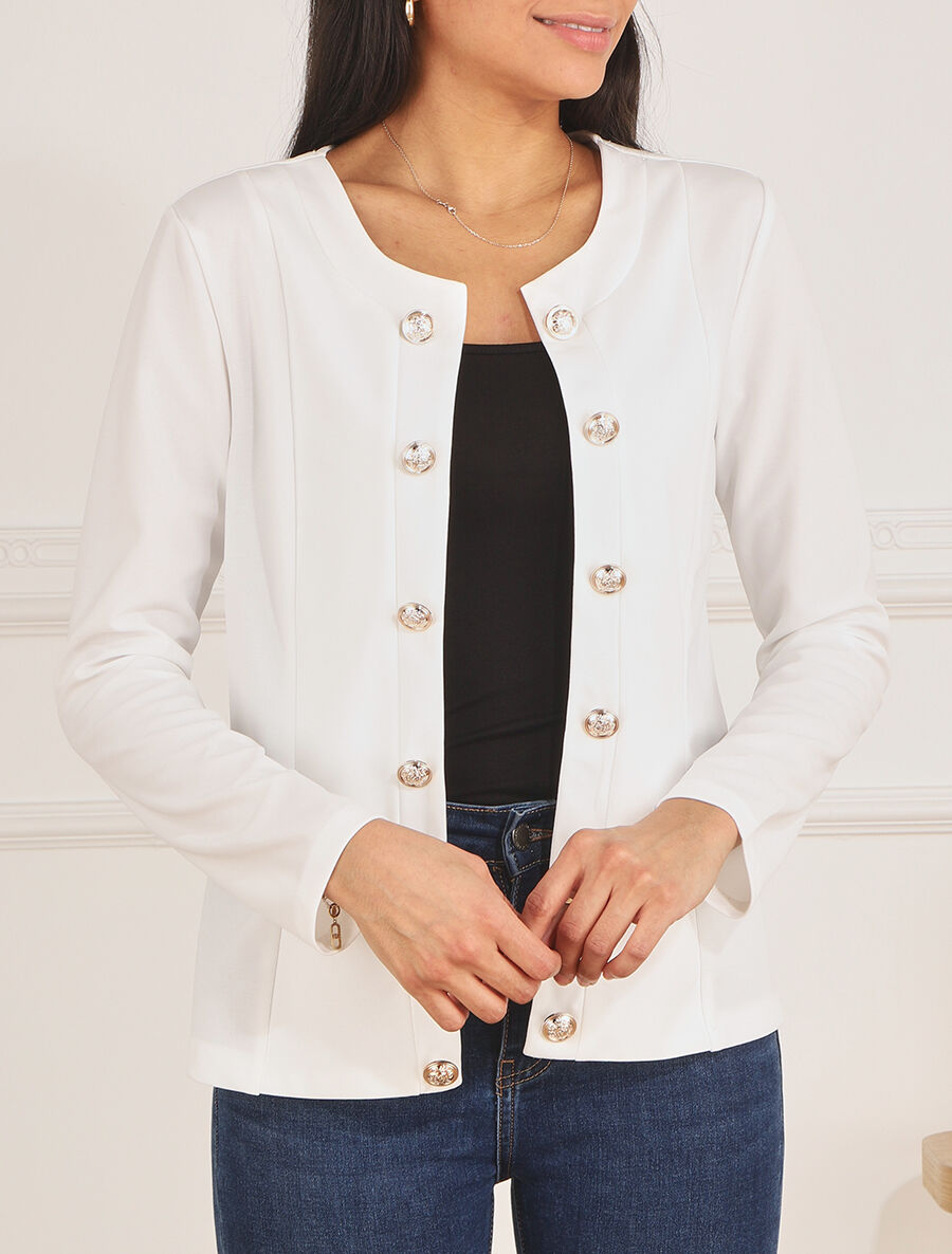 Veste droite boutonnée unie - Blanc - 4