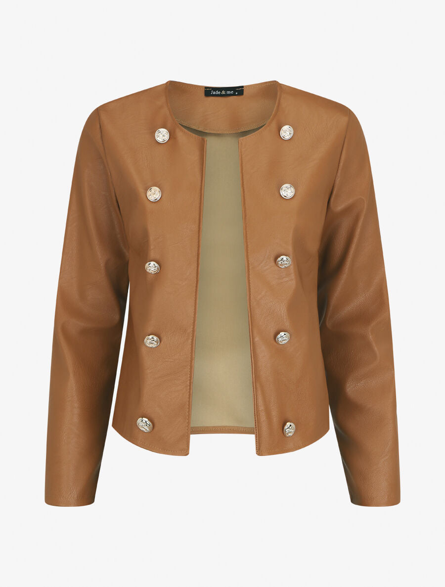 Veste droite boutonnée en simili - Camel - 5