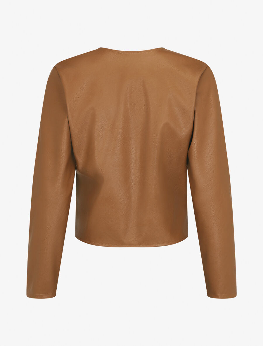 Veste droite boutonnée en simili - Camel - 2
