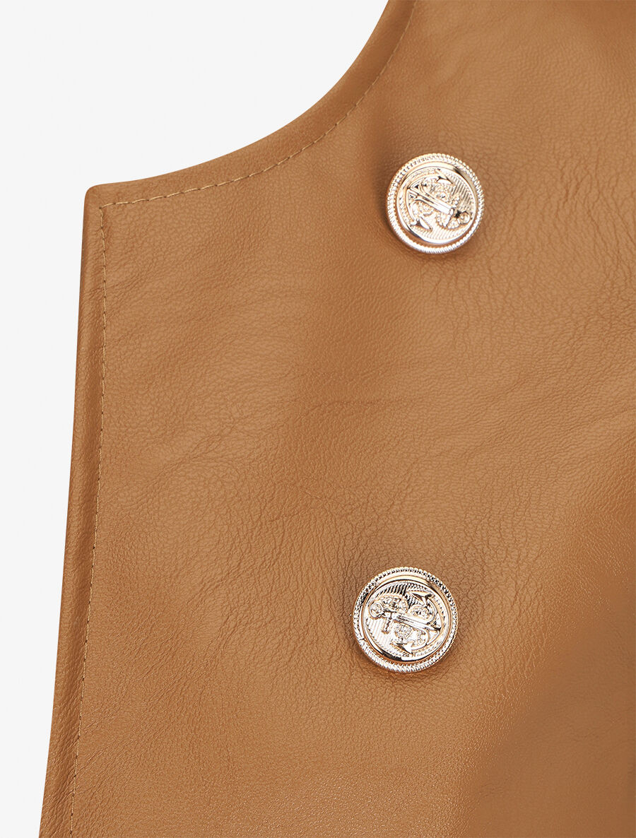 Veste droite boutonnée en simili - Camel - 3