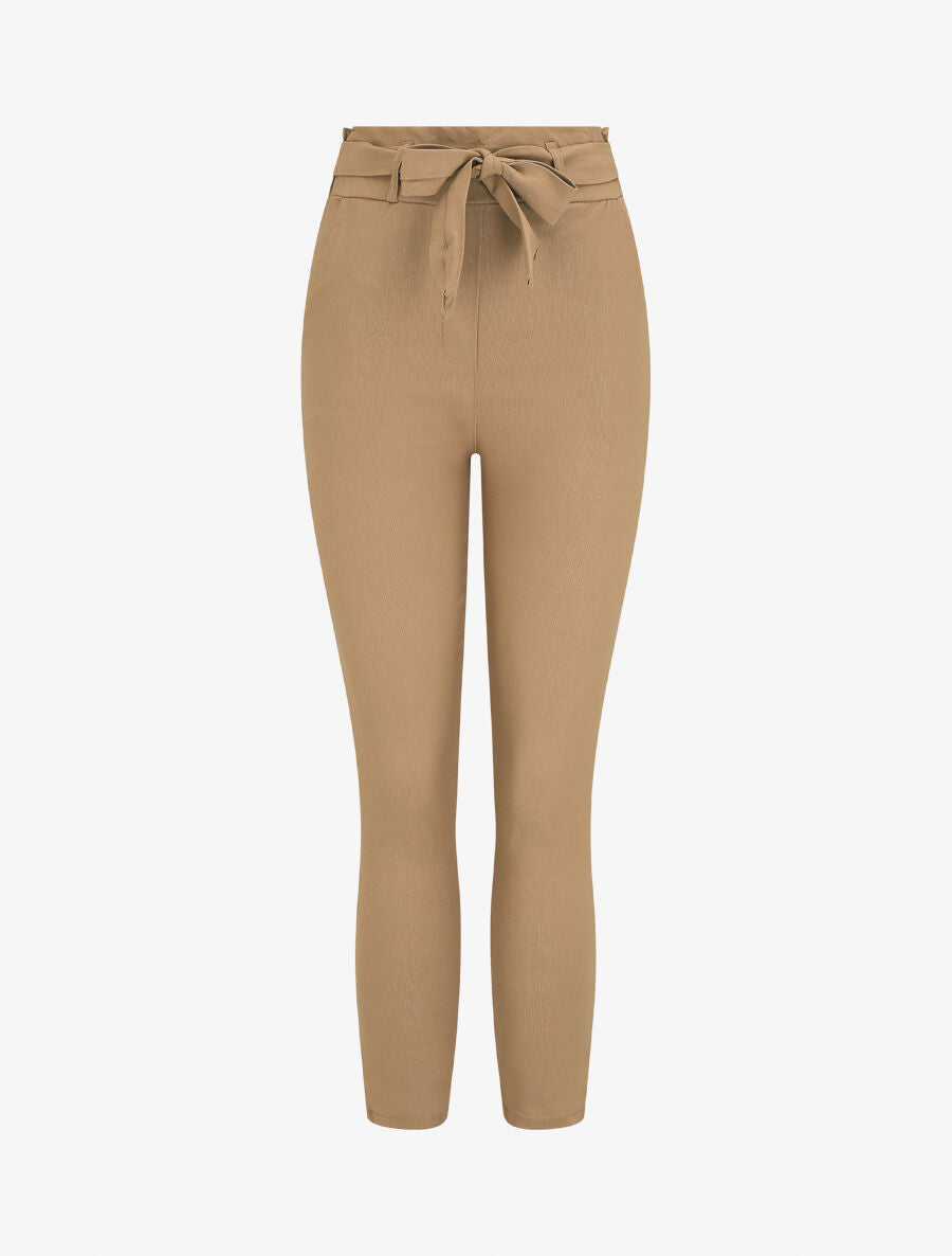 Pantalon paper bag slim taille haute - Camel - 5