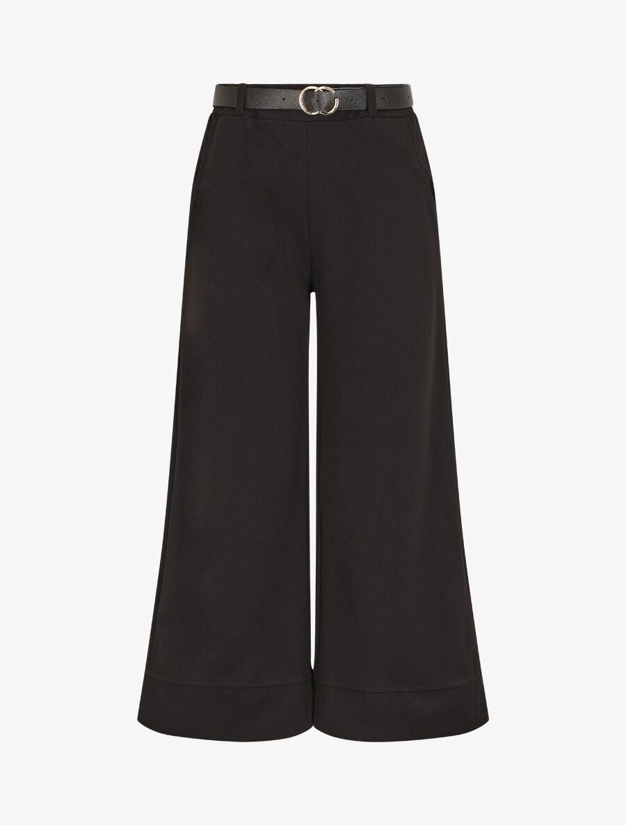Pantalon large uni taille haute - Noir - 1