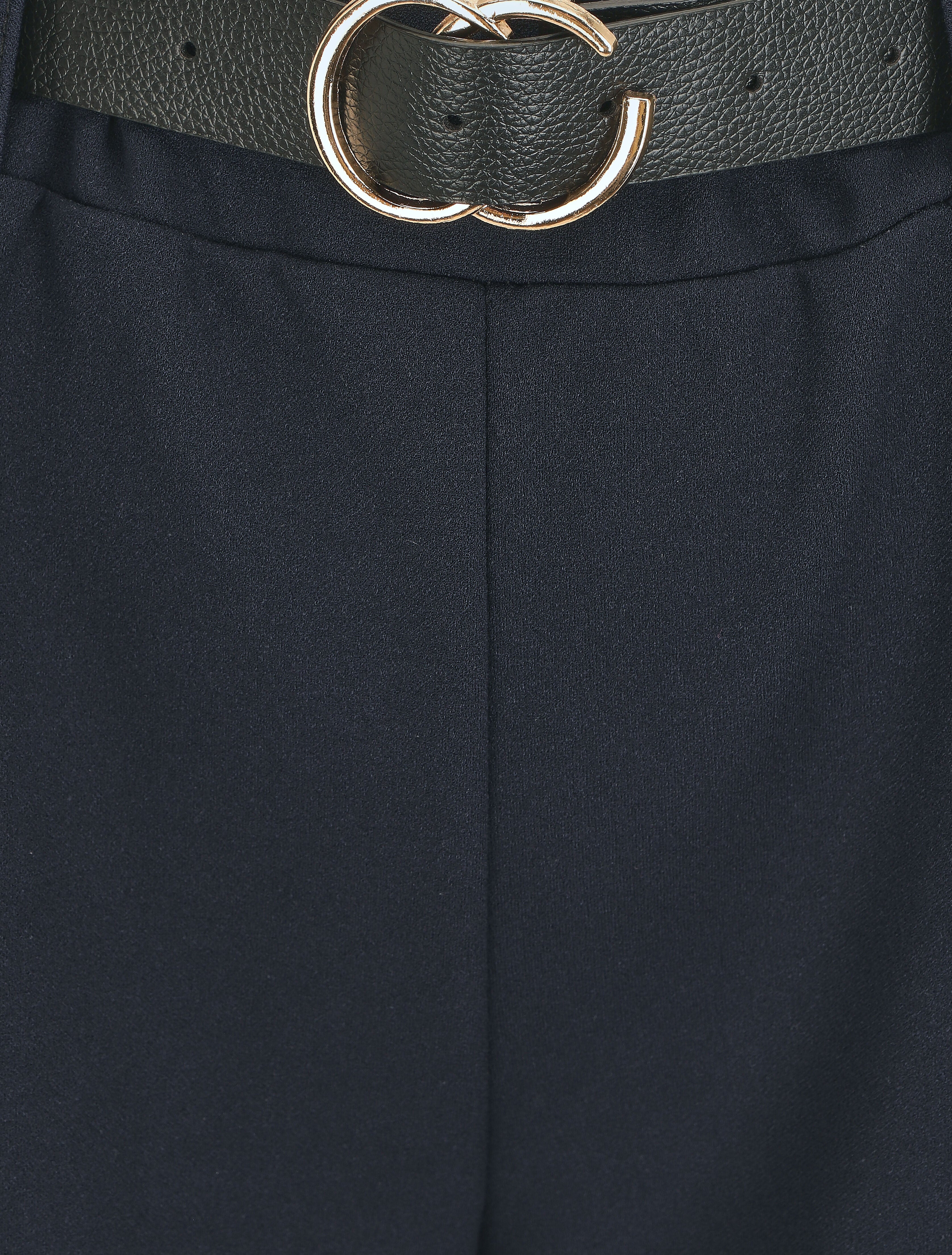 Pantalon large uni taille haute - Marine - 3