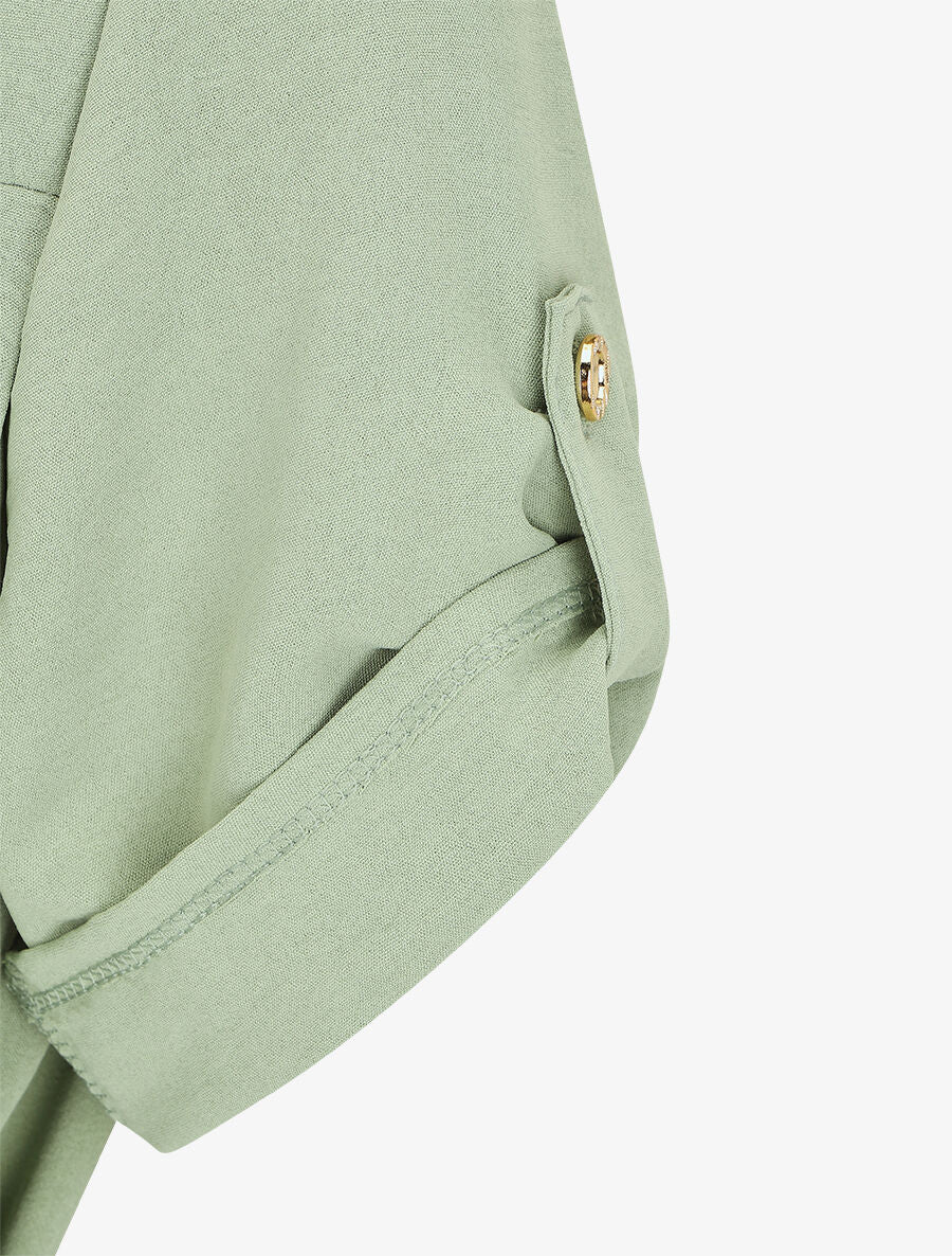 Robe chemise effet plissé à manches 3/4 - Kaki - 3