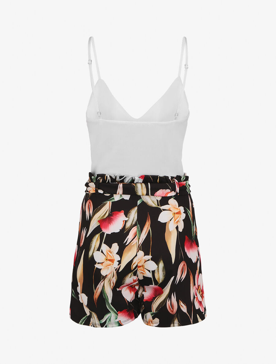 Combishort imprimé floral ceinturée - Noir - 2