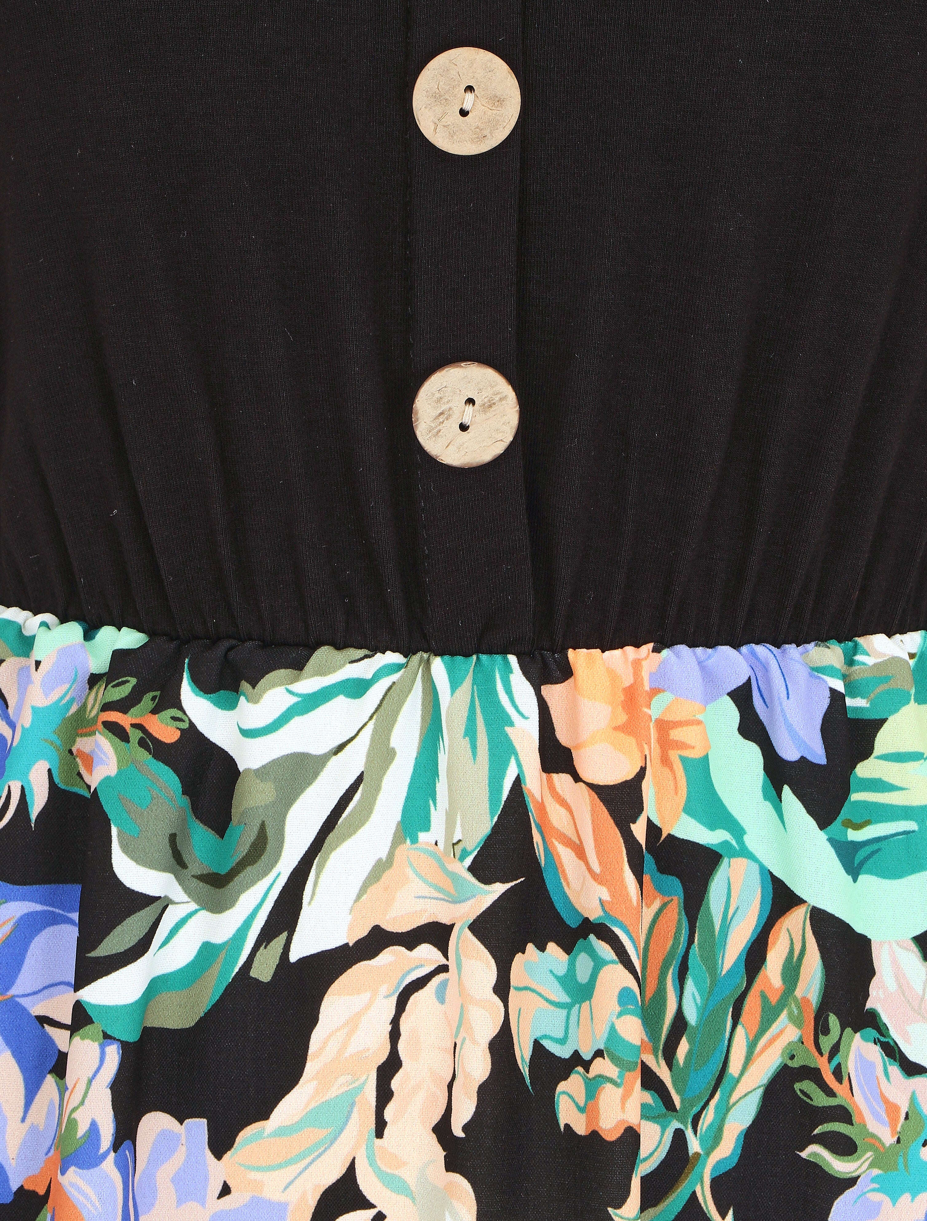Robe longue fleurie et évasée sans manches - Noir - 3