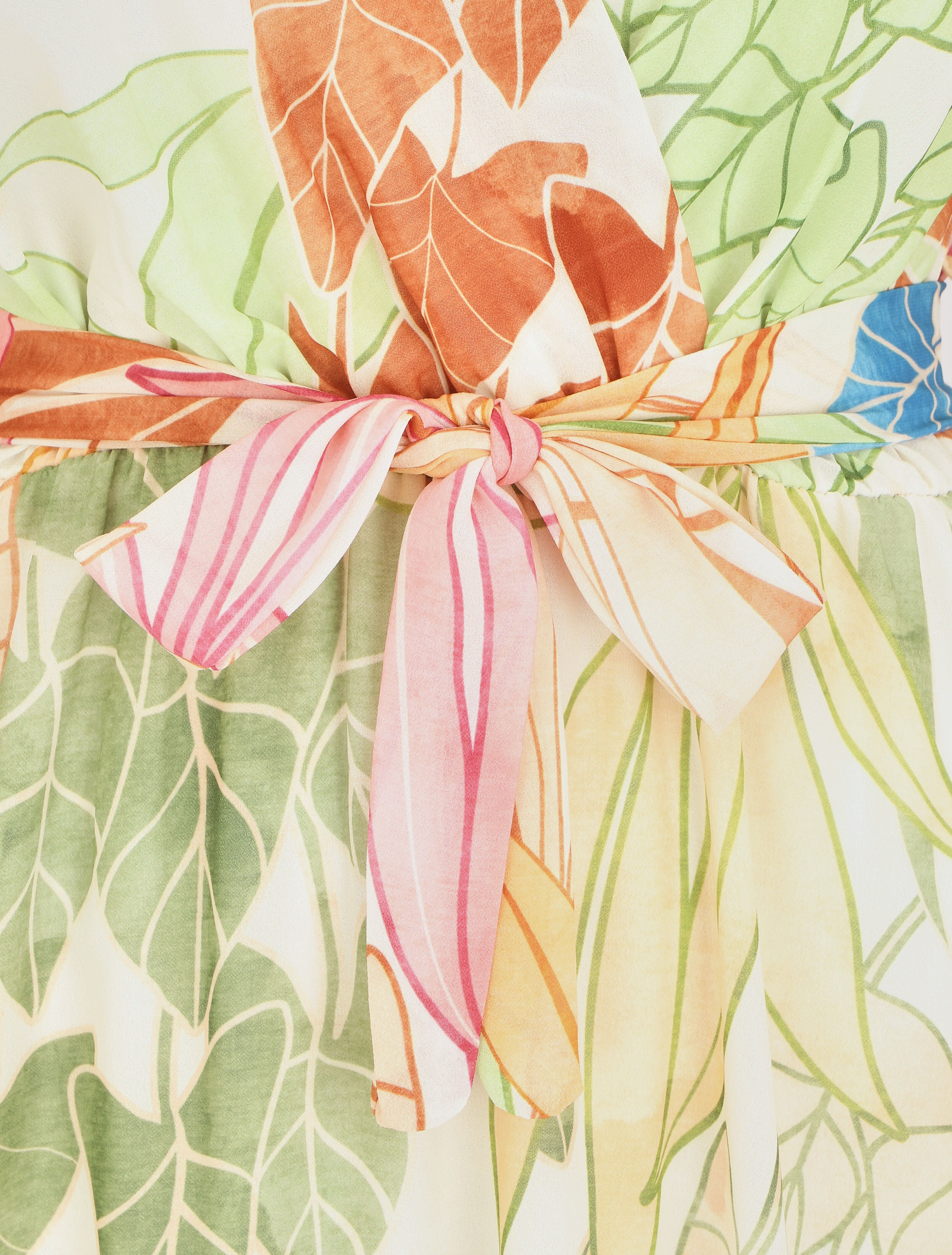 Robe en voile élastiquée à imprimé feuilles - Crème - 3