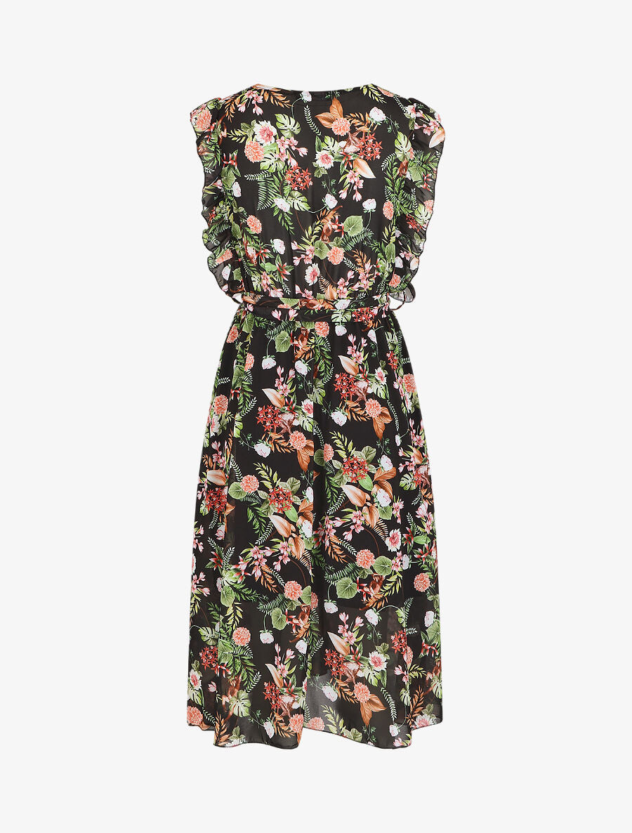 Robe en voile élastiquée à imprimé fleurs - Noir - 2