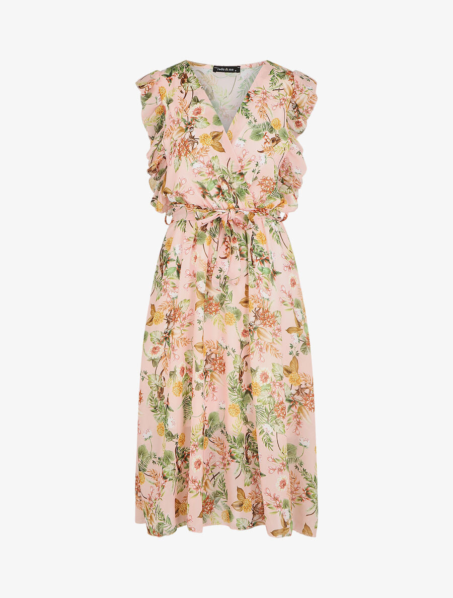 Robe en voile élastiquée à imprimé fleurs - Rose - 1