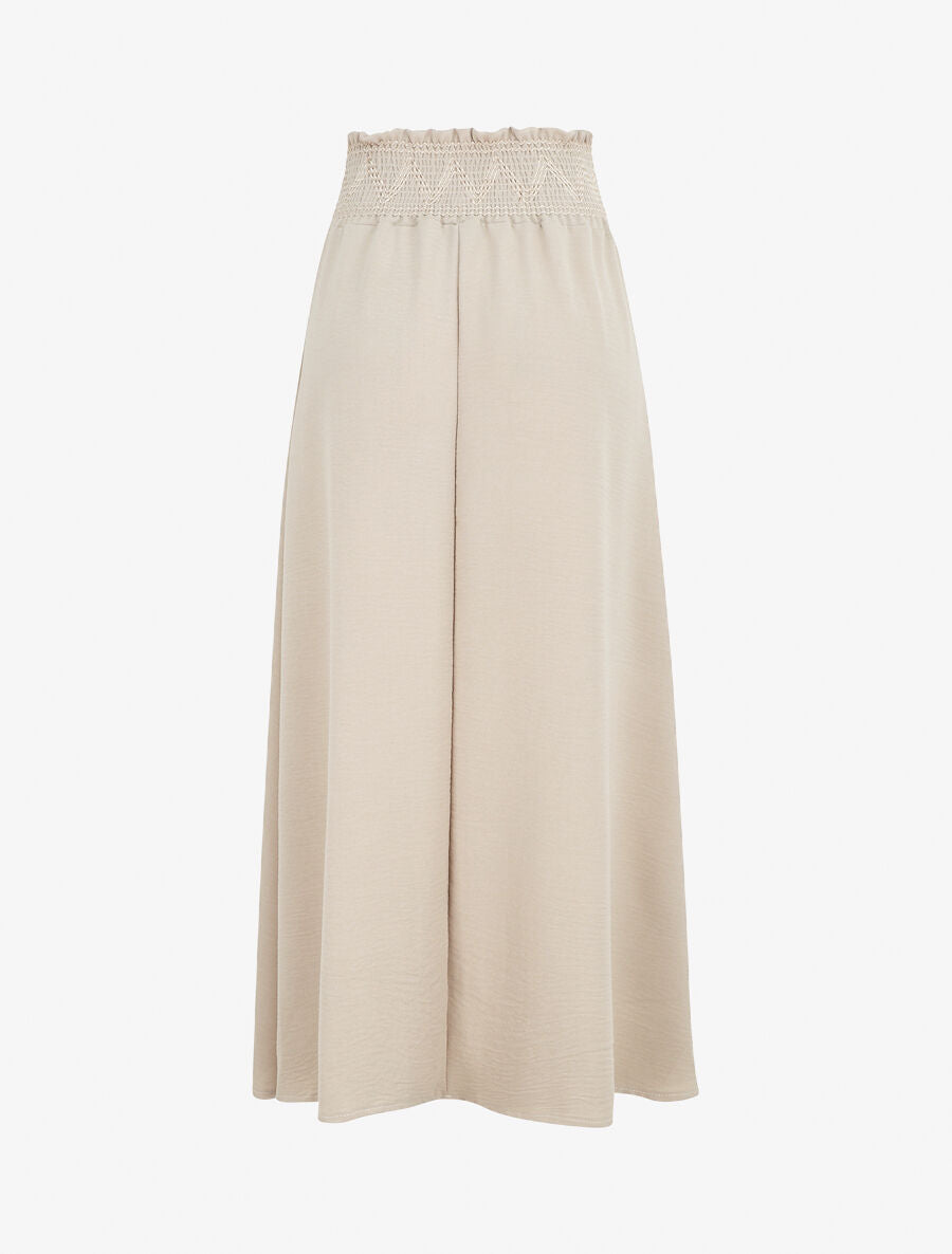 Jupe longue à taille élastiquée - Beige - 2