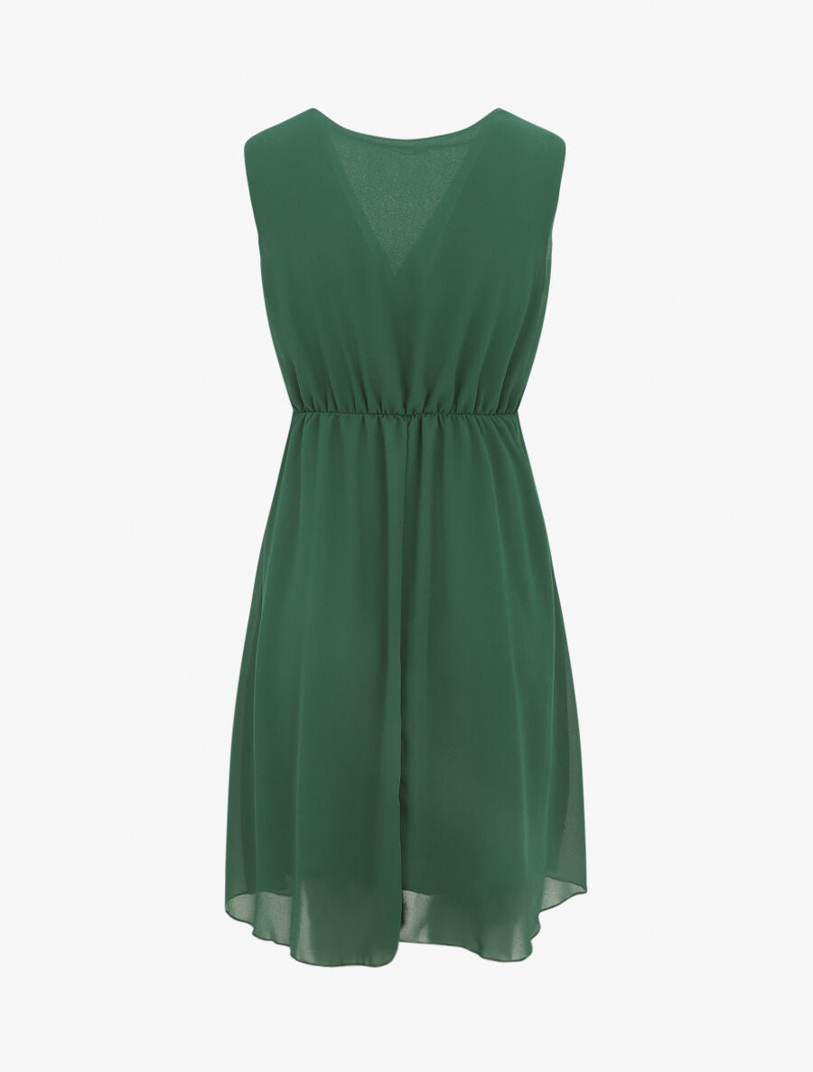 Robe fluide sans manches évasée - Vert foncé - 2