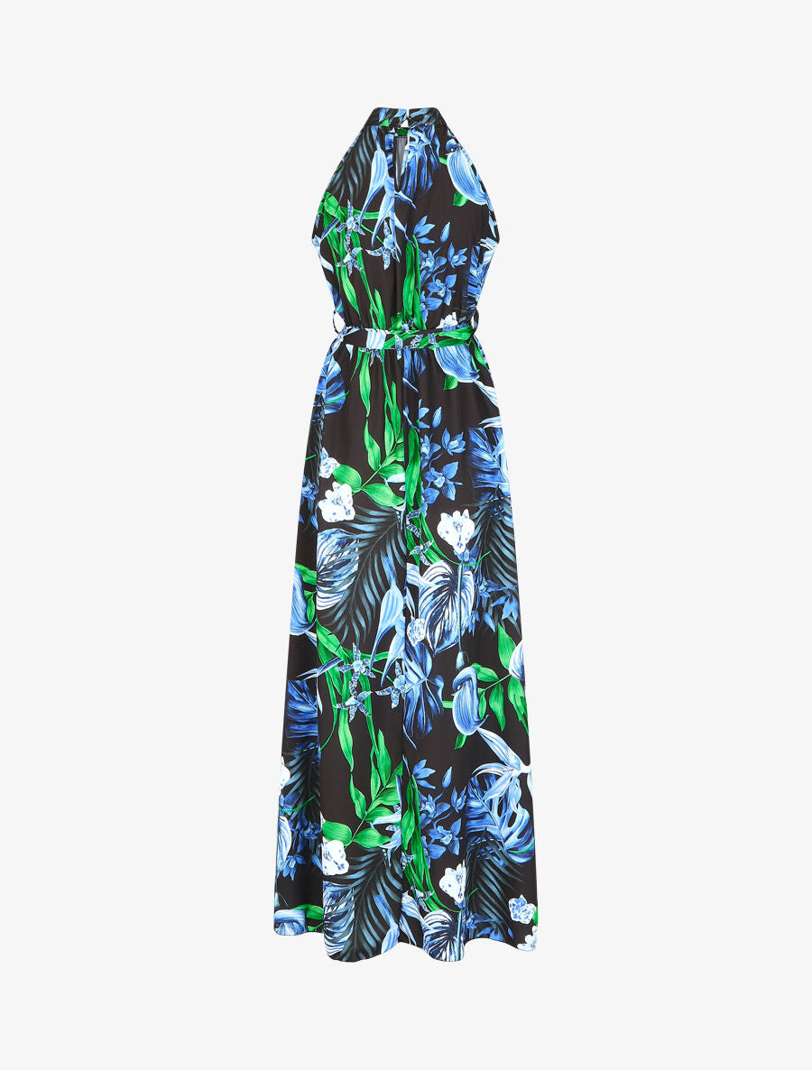 Robe longue tropicale sans manches - Bleu - 2