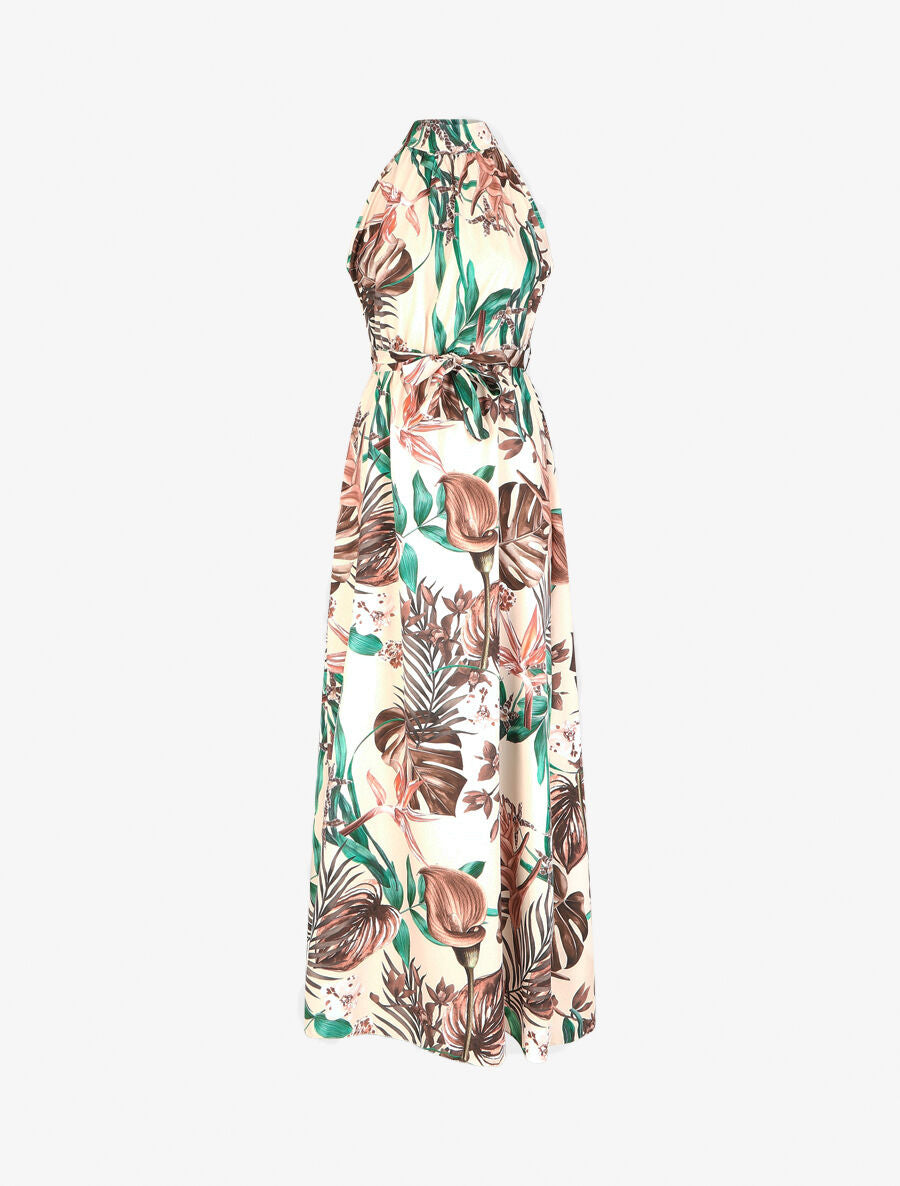 Robe longue tropicale sans manches - Beige - 1