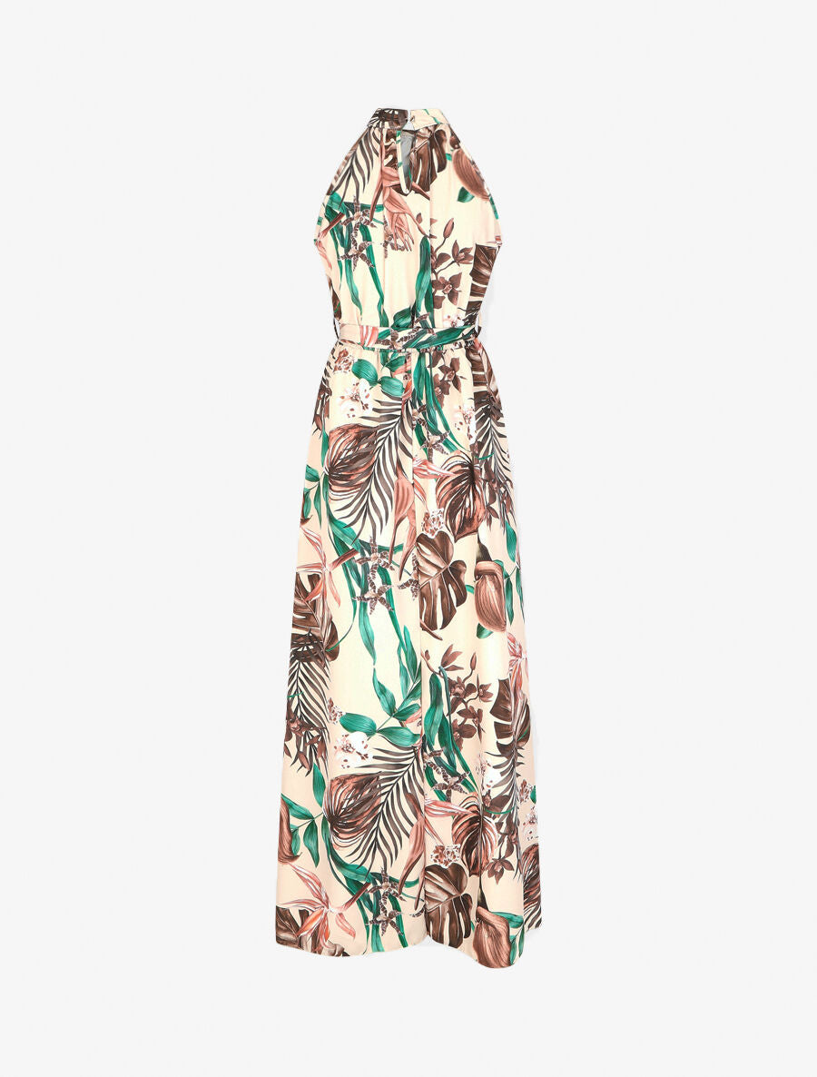 Robe longue tropicale sans manches - Beige - 2