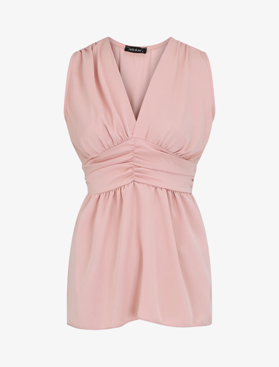Top empire uni sans manches col V - Rose - 1