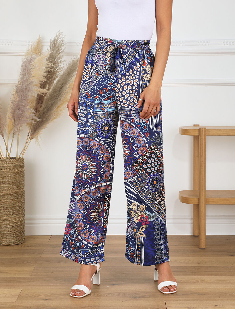 Pantalon fluide à imprimé foulard - Marine - 4