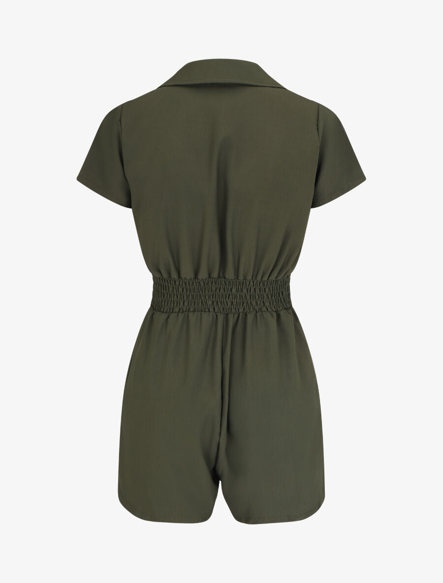 Combishort fluide à taille élastiquée - Kaki - 2