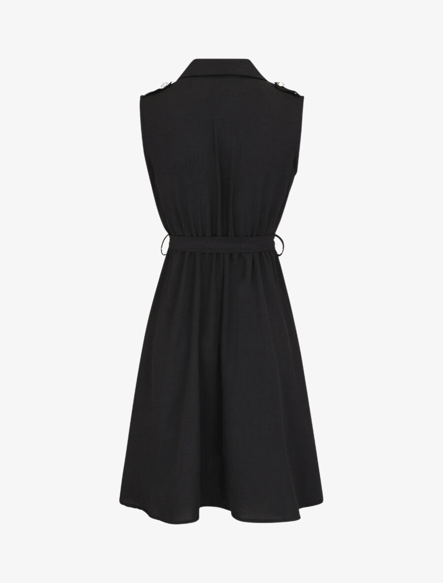 Robe unie à taille élastiquée - Noir - 2