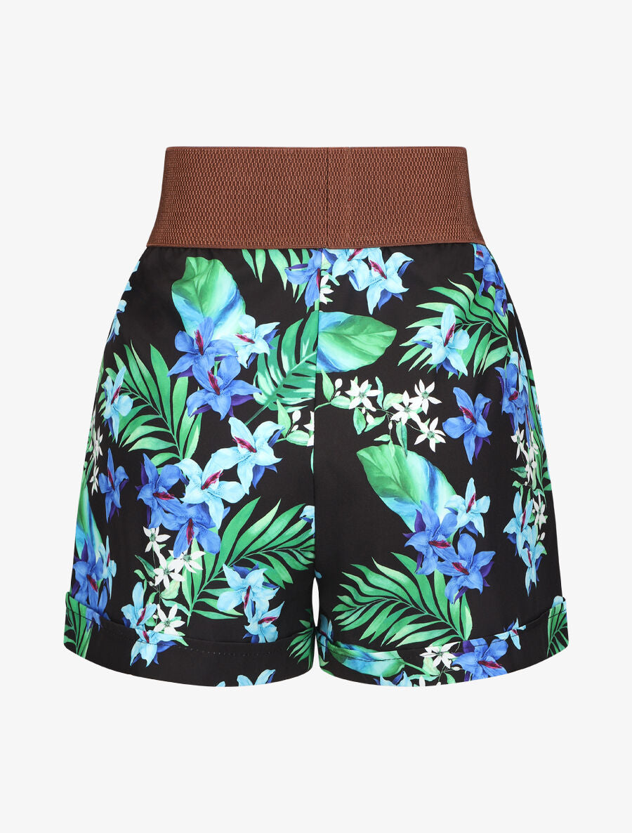 Short à taille haute style corset imprimé fleurs - Noir - 2