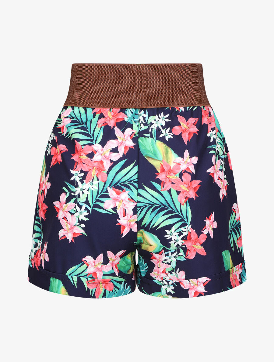 Short à taille haute style corset imprimé fleurs - Marine - 2