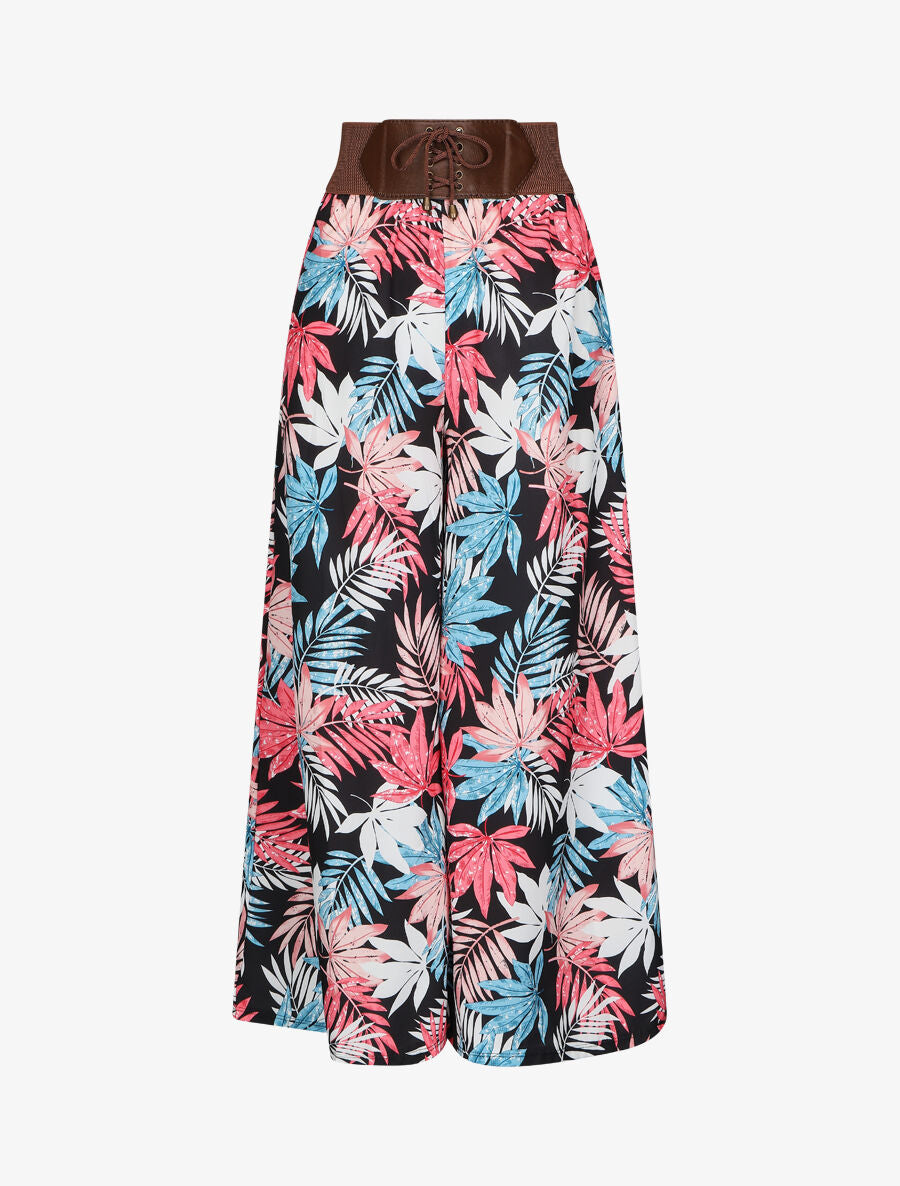 Pantalon ample motif tropical - Noir - 5