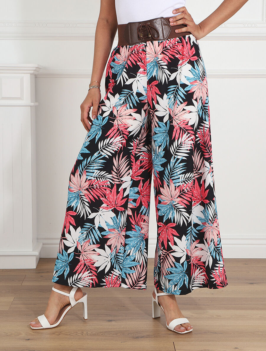 Pantalon ample motif tropical - Noir - 4