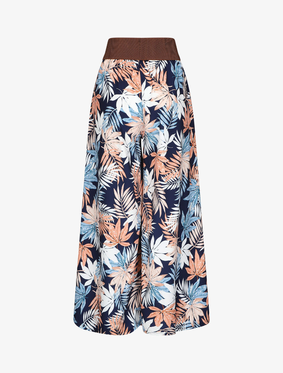 Pantalon ample motif tropical - Marine - 2