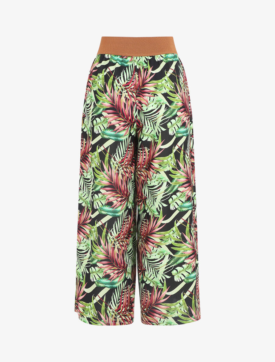 Pantalon à taille haute style corset imprimé tropical - Noir - 2