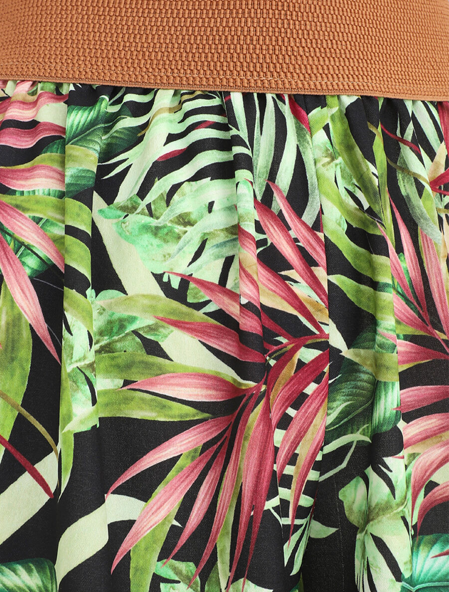 Pantalon à taille haute style corset imprimé tropical - Noir - 3