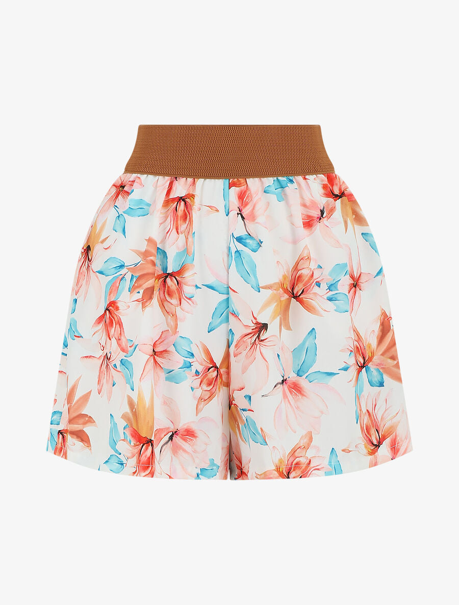 Short imprimé fleurs à taille haute - Blanc - 1