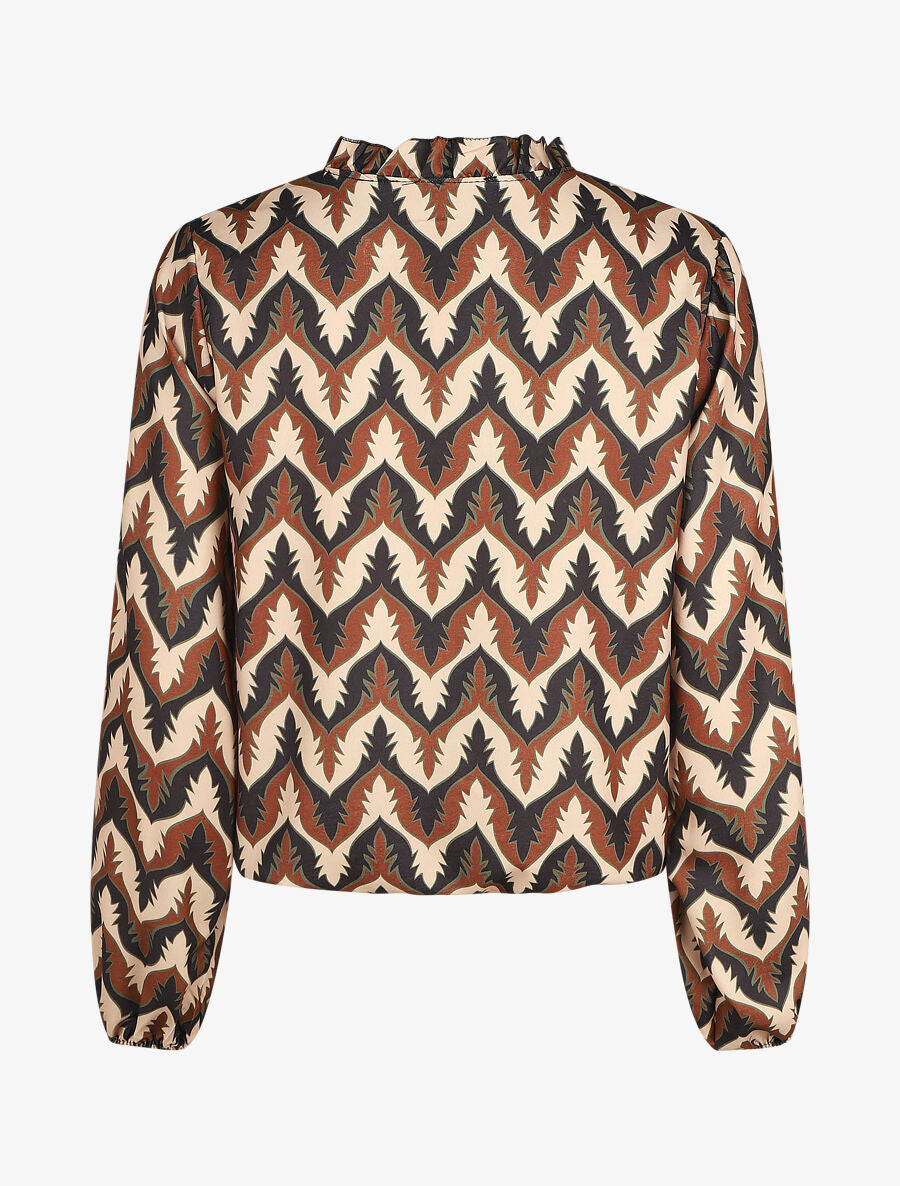 Top col volanté imprimé fantaisie - Noir - 2