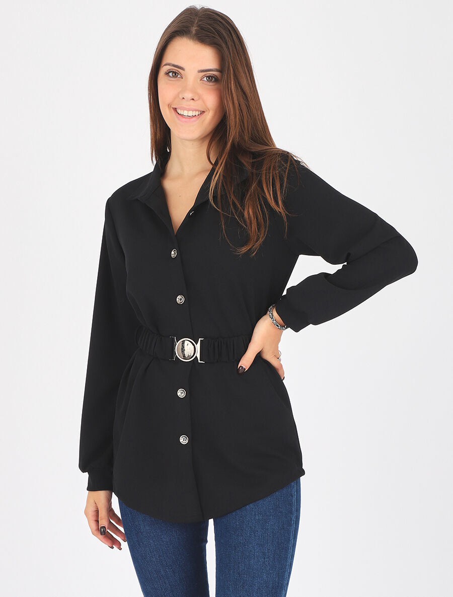 Chemise ample ceinturée - Noir - 4